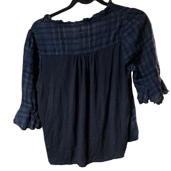 Anthropologie dolan blue plaid ruffle sleeve v neck - Picture 3 of 5